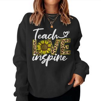 Teach Love Inspire Sunflower Leopard Back To School Teacher Women Sweatshirt - Seseable
