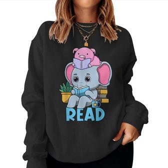 Teacher Library Read Book Club Cute Piggie Elephant For Teacher Women Sweatshirt | Mazezy