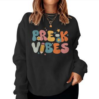 Teacher Student Pre-K Vibes Pre Kindergarten Team Women Crewneck Graphic Sweatshirt - Monsterry DE