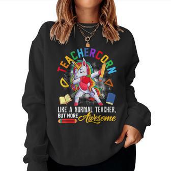 Teachercorn More Awesome Normal Teacher Unicorn Teachers Day Women Crewneck Graphic Sweatshirt - Thegiftio UK