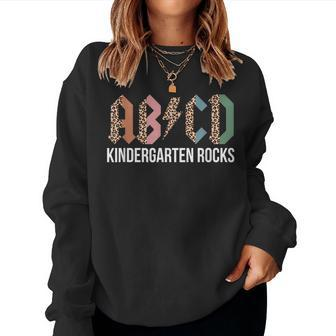 Teachers Abcd Rock Kindergarten Rocks Leopard Back To School Women Crewneck Graphic Sweatshirt - Monsterry DE