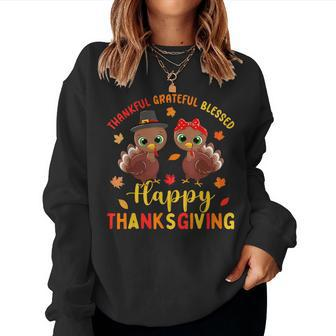 Thankful Grateful Blessed Thanksgiving Turkey Girls Women Sweatshirt - Thegiftio UK