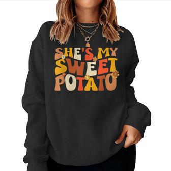 Thanksgiving Couples Sweet Potato I Yam Groovy Flower Women Sweatshirt - Seseable