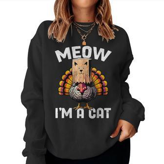 Thanksgiving Turkey Fake Cat Disguise Fall Holiday Women Sweatshirt - Seseable