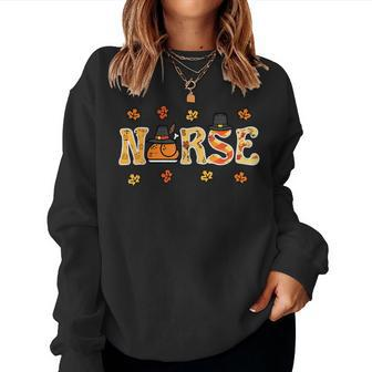Thanksgiving Nurse Turkey Day Retro Fall Scrub Top Rn Women Women Sweatshirt - Seseable