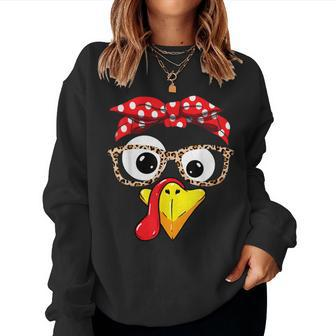Thanksgiving Turkey Face Leopard Print Glasses Girls Women Sweatshirt - Thegiftio UK