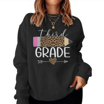 Third Grade Leopard Pencil Back To School Teachers Students Women Sweatshirt | Mazezy