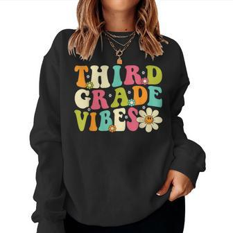 Third Grade Vibes Groovy Retro Teacher Student Team Women Sweatshirt - Seseable