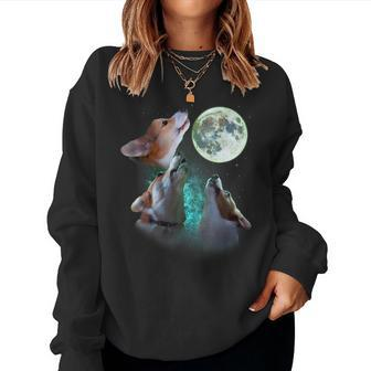 Three Corgis Howl At Moon 3 Wolfs - Wolves Parody Women Sweatshirt | Mazezy