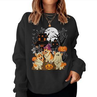 Three Halloween Corgis As Witch Boo Ghost Horror Mummy Women Sweatshirt - Monsterry DE