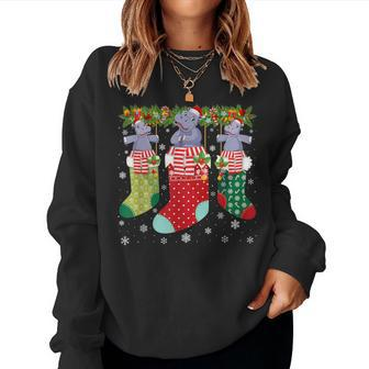 Three Hippo In Socks Ugly Christmas Sweater Party Women Sweatshirt - Seseable