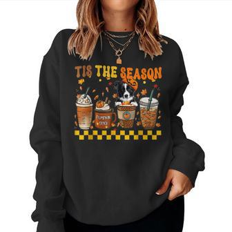 Tis' The Season Coffee Pumpkin Border Collie Halloween Fall For Coffee Lovers Women Sweatshirt | Mazezy