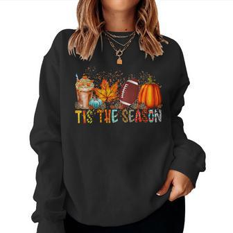 Tis' The Season Leopard Pumpkin Football Halloween Fall Women Sweatshirt - Seseable