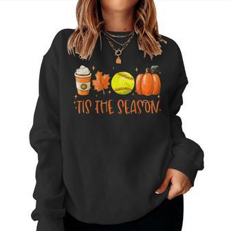 Tis The Season Pumpkin Spice Coffee Softball Thanksgiving Women Sweatshirt - Thegiftio UK