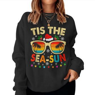 Tis The Sea Sun Santa Beach Summer Christmas In July Summer Women Crewneck Graphic Sweatshirt - Seseable