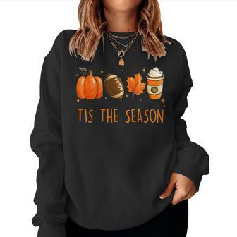 Tis The Season Autumn Football Pumpkin Leaves Funny Boy Girl Women Crewneck Graphic Sweatshirt - Thegiftio UK