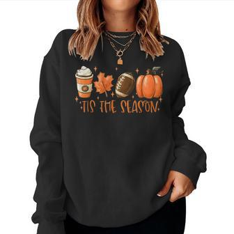 Tis The Season Football Coffee Latte Leaves Hello Pumpkin Women Crewneck Graphic Sweatshirt - Thegiftio UK