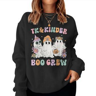 Tk Kinder Boo Crew Groovy Halloween Floral Ghost Tk Teacher Women Sweatshirt - Monsterry UK