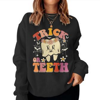 Trick Or Th Ghost Groovy Dental Halloween Treat Dentist Women Sweatshirt - Seseable