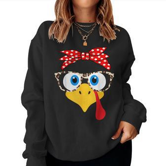Turkey Face Leopard Print Glasses Thanksgiving Girl Women Sweatshirt - Seseable