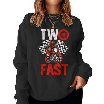 Two Fast Outfit For 2 Year Old Boy Girl Motocross Dirt Bike Women Crewneck Graphic Sweatshirt - Seseable