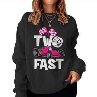 Two Fast Vintage Car Birthday Theme 2Nd Birthday Outfit Girl Women Sweatshirt - Seseable