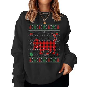 Ugly Christmas Red Plaid Basset Hound Dog Lover Matching Pj Women Sweatshirt | Mazezy
