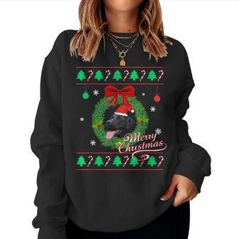 Ugly Christmas Sweater Black Lab Puppy Graphic Women Sweatshirt - Seseable