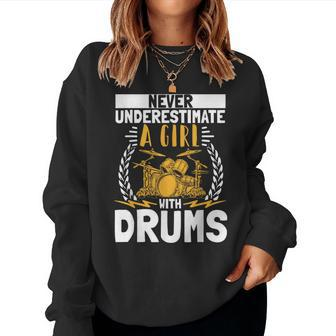 Never Underestimate A Girl With Drums Drummer Drumsticks Women Sweatshirt - Monsterry