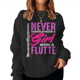 Never Underestimate An Girl With A Flute Cute Girls Women Sweatshirt - Thegiftio UK