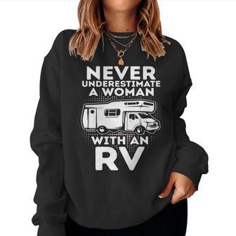 Never Underestimate A With An Rv Camper Camping Women Sweatshirt - Thegiftio UK