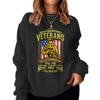 Never Underestimate A Veteran Military Women Sweatshirt - Seseable