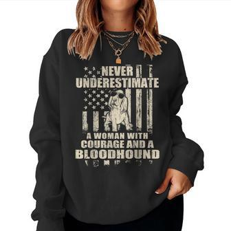 Never Underestimate Woman And A Bloodhound Usa Flag Women Sweatshirt - Monsterry