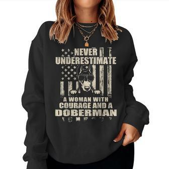 Never Underestimate Woman And A Doberman Usa Flag Women Sweatshirt - Monsterry DE