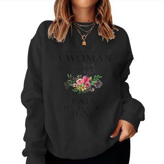 Never Underestimate A Woman Who Loves Cats & Borns In Junie Women Sweatshirt | Mazezy
