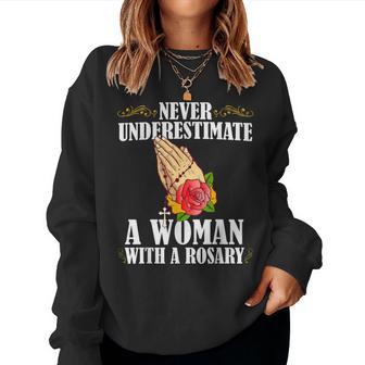 Never Underestimate A Woman With A Rosary Catholic Beads Women Sweatshirt - Monsterry CA