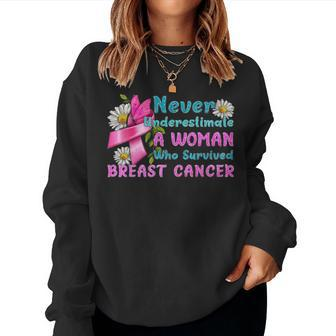 Never Underestimate A Woman Who Survived Breast Cancer Women Sweatshirt | Mazezy