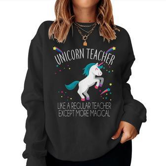 Unicorn Teacher Funny Rainbow Humor School Educator Women Crewneck Graphic Sweatshirt - Thegiftio UK