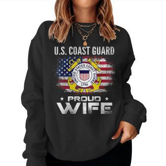 Us Coast Guard Proud Wife With American Flag Veteran Veteran Women Sweatshirt | Mazezy
