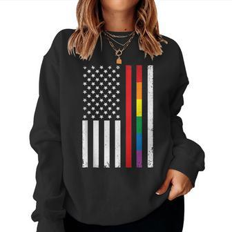 Usa Firefighter Lgbt Rainbow Flag Gay Pride Month Patriot Women Sweatshirt | Mazezy
