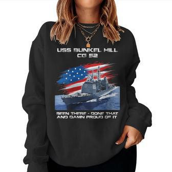 Uss Bunker Hill Cg-52 Class Cruiser American Flag Veteran Women Crewneck Graphic Sweatshirt - Thegiftio UK