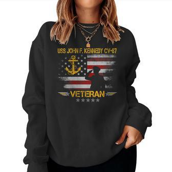 Uss John F Kennedy Cv-67 Aircraft Carrier Veteran Flag Women Crewneck Graphic Sweatshirt - Thegiftio UK
