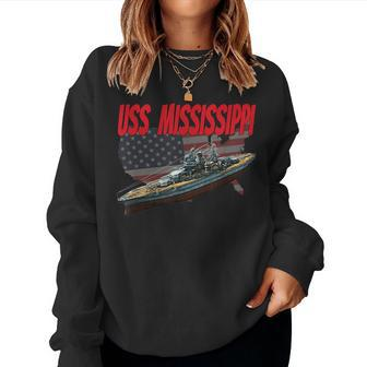 Uss Mississippi Bb-41 Ww2 War Veteran Battleship Dad Boy Son Women Crewneck Graphic Sweatshirt - Thegiftio UK
