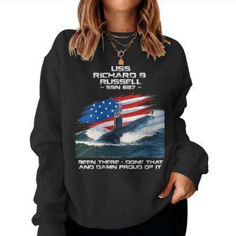 Uss Richard B Russell Ssn-687 American Flag Submarine Women Crewneck Graphic Sweatshirt - Thegiftio UK