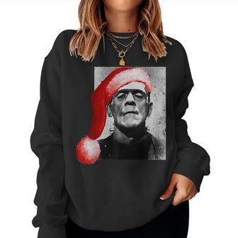 Vintage Christmas Horror Movie Santa Hat Frankenstein Christmas Women Sweatshirt | Mazezy