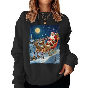 Vintage Christmas Santa Reindeer Sleigh Merry Christmas Women Sweatshirt