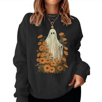 Vintage Floral Ghost Ghost In The Forest Gothic Halloween Women Sweatshirt - Monsterry CA