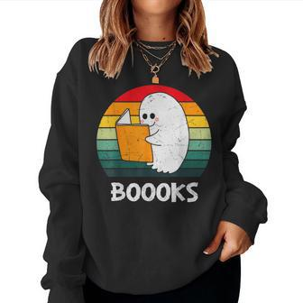 Vintage Halloween Booooks Cute Ghost Reading Books Teacher Women Sweatshirt - Seseable