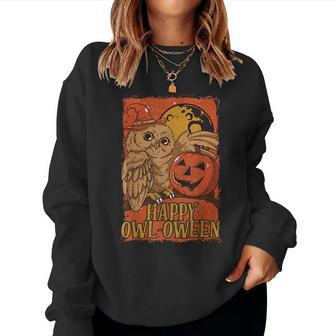Vintage Halloween Owl Graphic Halloween Women Sweatshirt | Mazezy