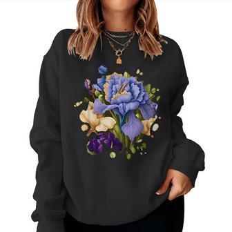 Vintage Iris Inspired Flower Plant Lover Funny Gardening Women Crewneck Graphic Sweatshirt - Seseable